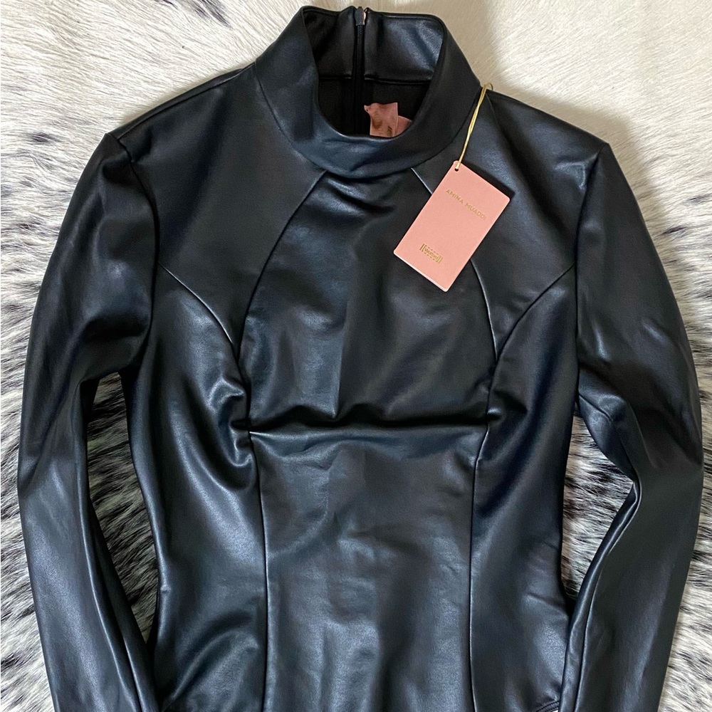 WOLFORD X AMINA MUADDI FAUX LEATHER BODYSUIT, SZ IT/36 US/0-2 - Picture 6 of 15